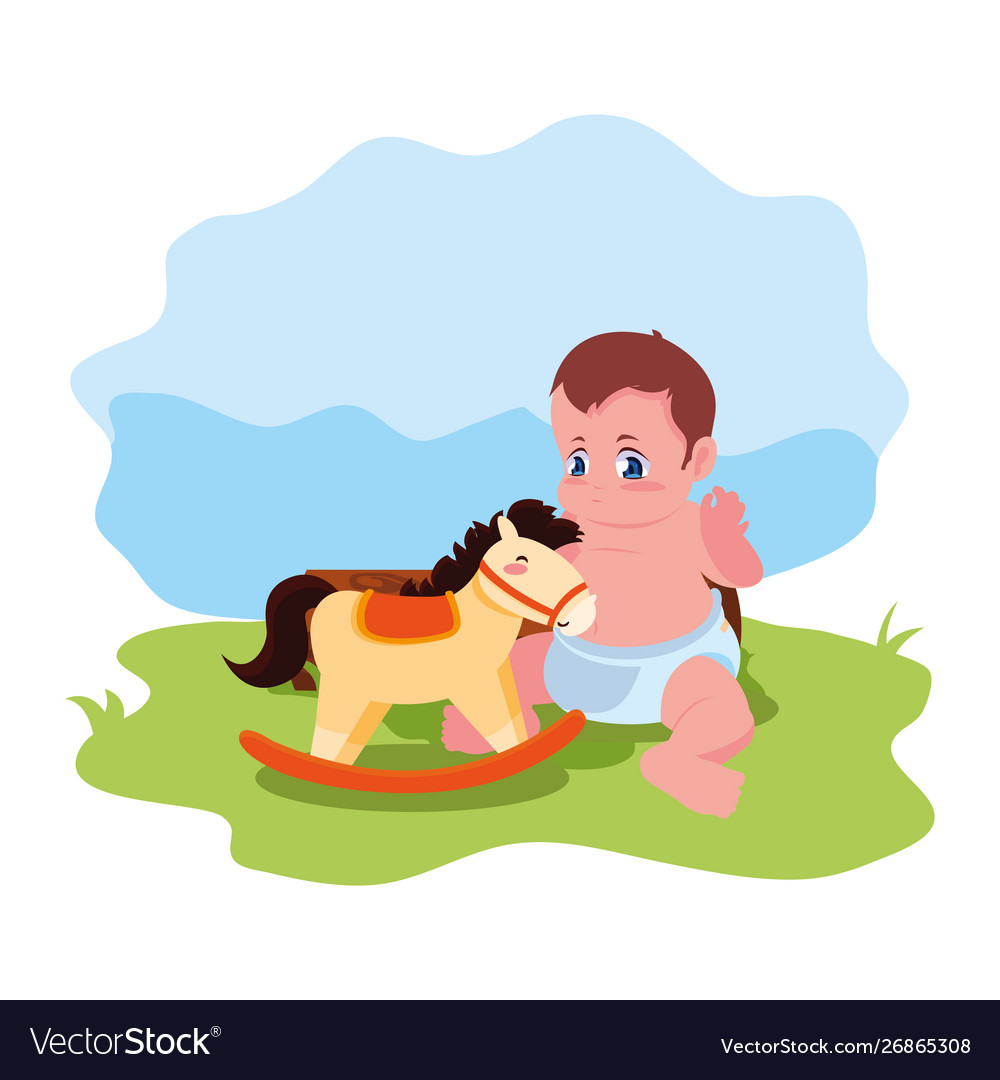 Baby boy with toy rocking horse