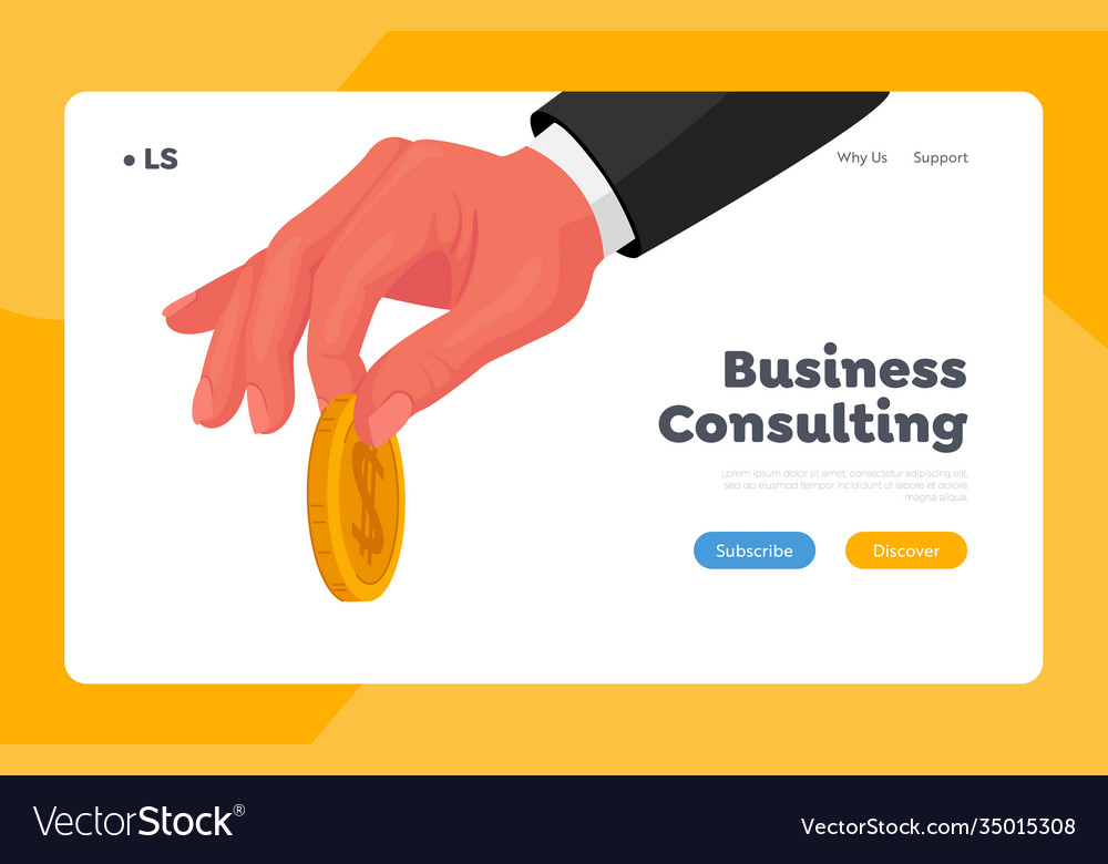 Businessman giving golden coin landing page