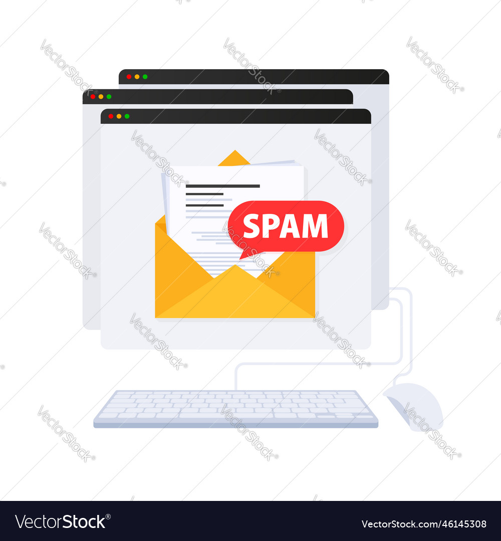 Email spamming attack box hacking spam vector image Email spamming attack box hacking spam