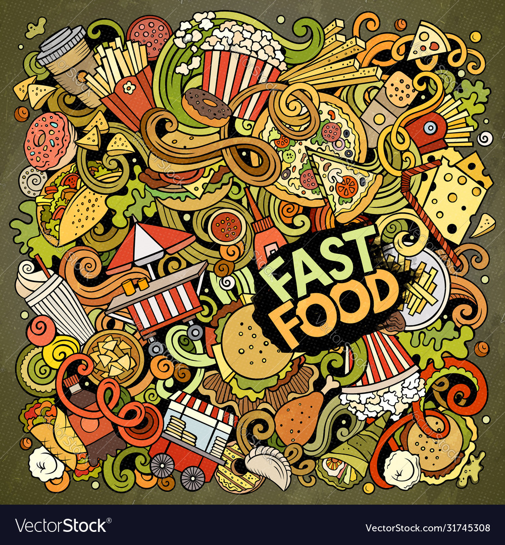 Fastfood hand drawn doodles Royalty Free Vector Image