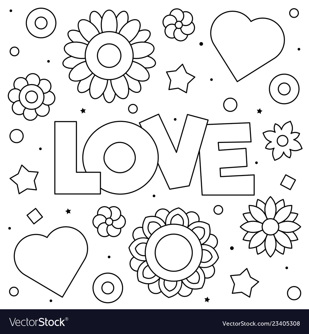 Love coloring page black and white Royalty Free Vector Image