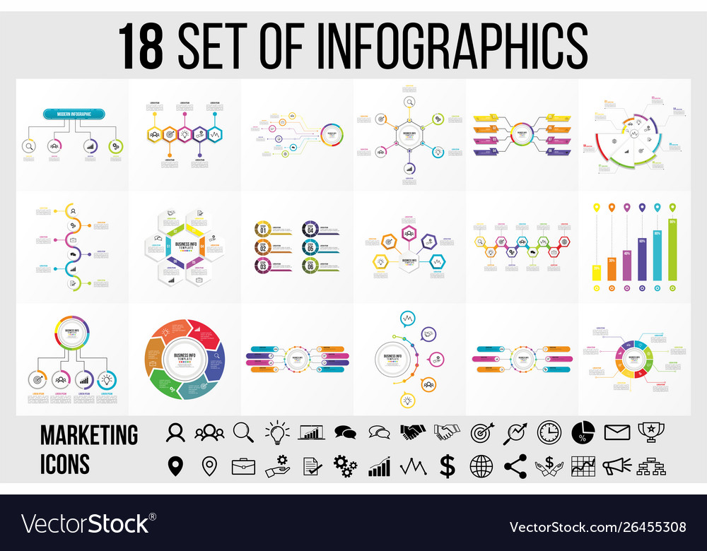 Set of infographics elements design template vector image Set of infographics elements design template