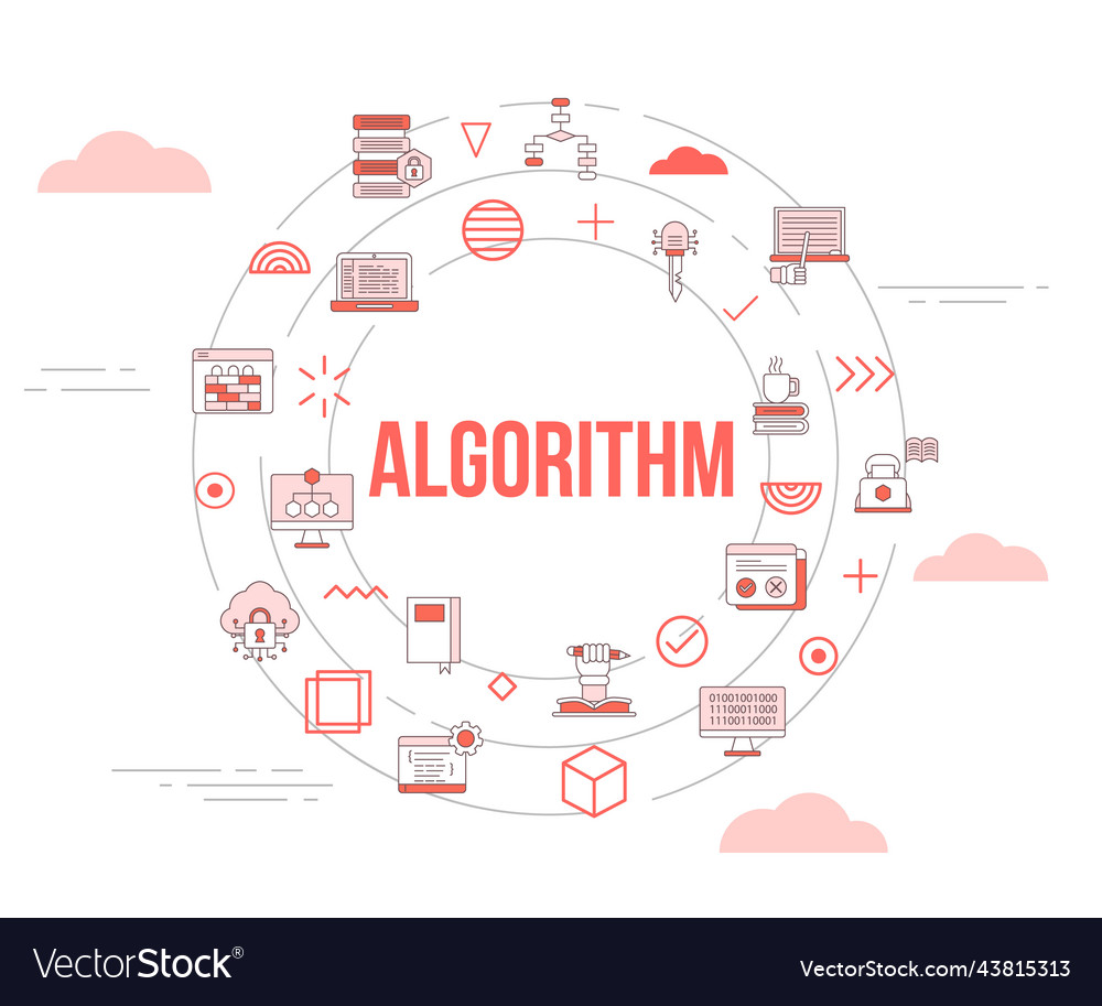 Algorithm concept with icon set template banner vector image Algorithm concept with icon set template banner