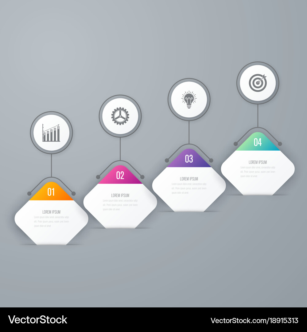 Business infographics template 4 steps with square