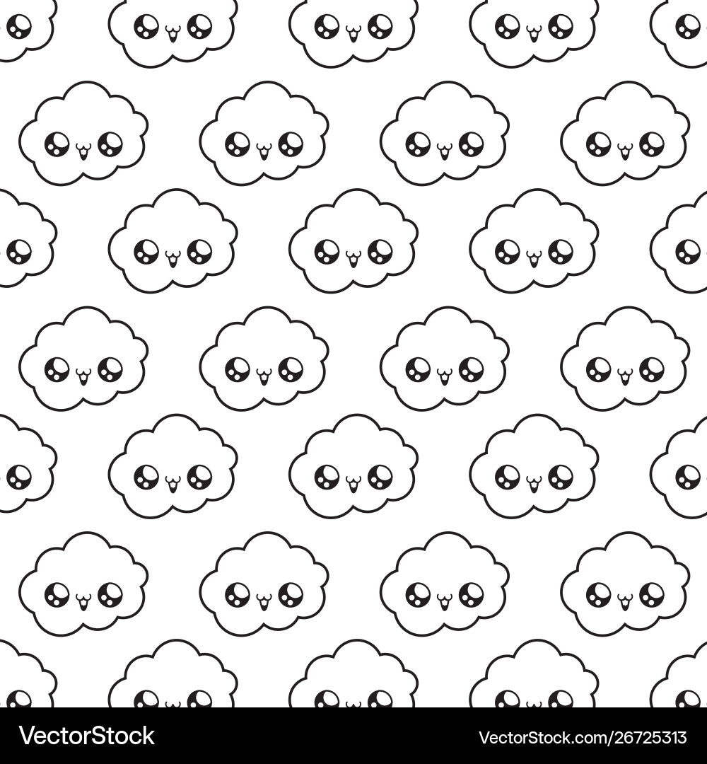 Pattern cute clouds kawaii style Royalty Free Vector Image
