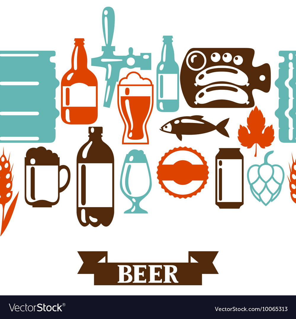 Seamless pattern with beer icons and objects