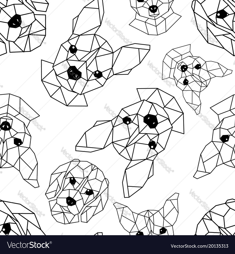 Seamless pattern with geometric muzzles of dogs