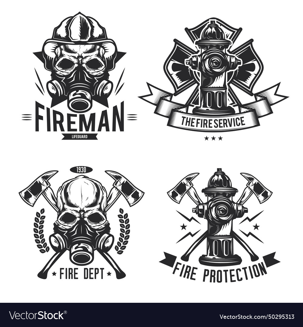 Set of firefighter elements emblems labels badges Vector Image