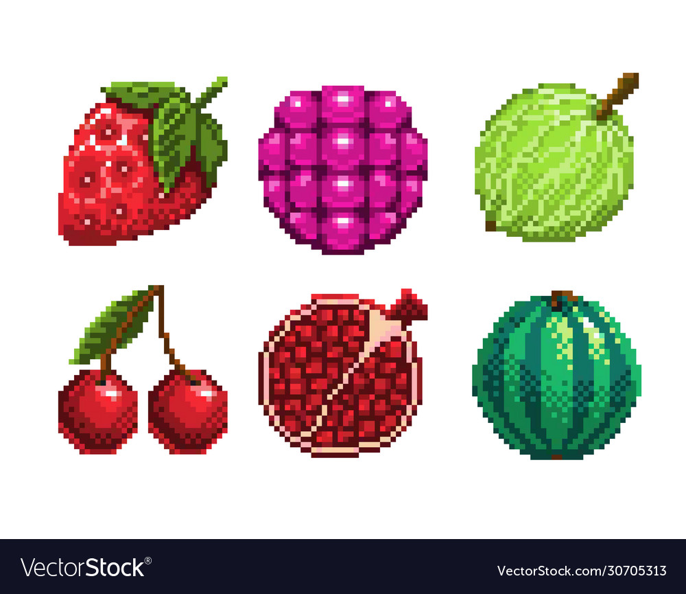 Pixel art icon set - fruits Royalty Free Vector Image