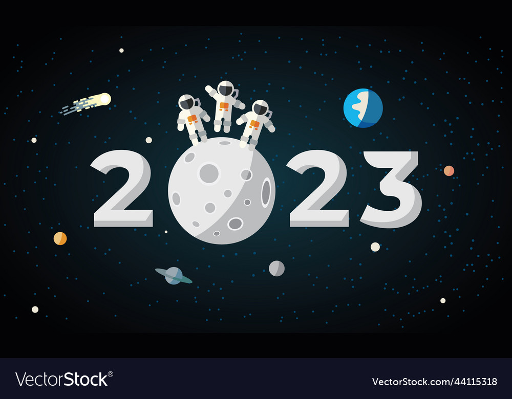 2023 text in space with three astronauts vector image 2023 text in space with three astronauts