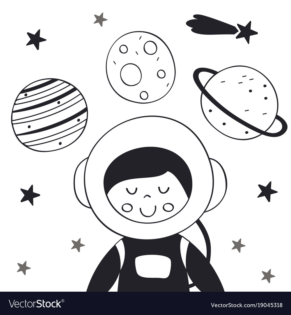 Boy astronaut in space scandinavian