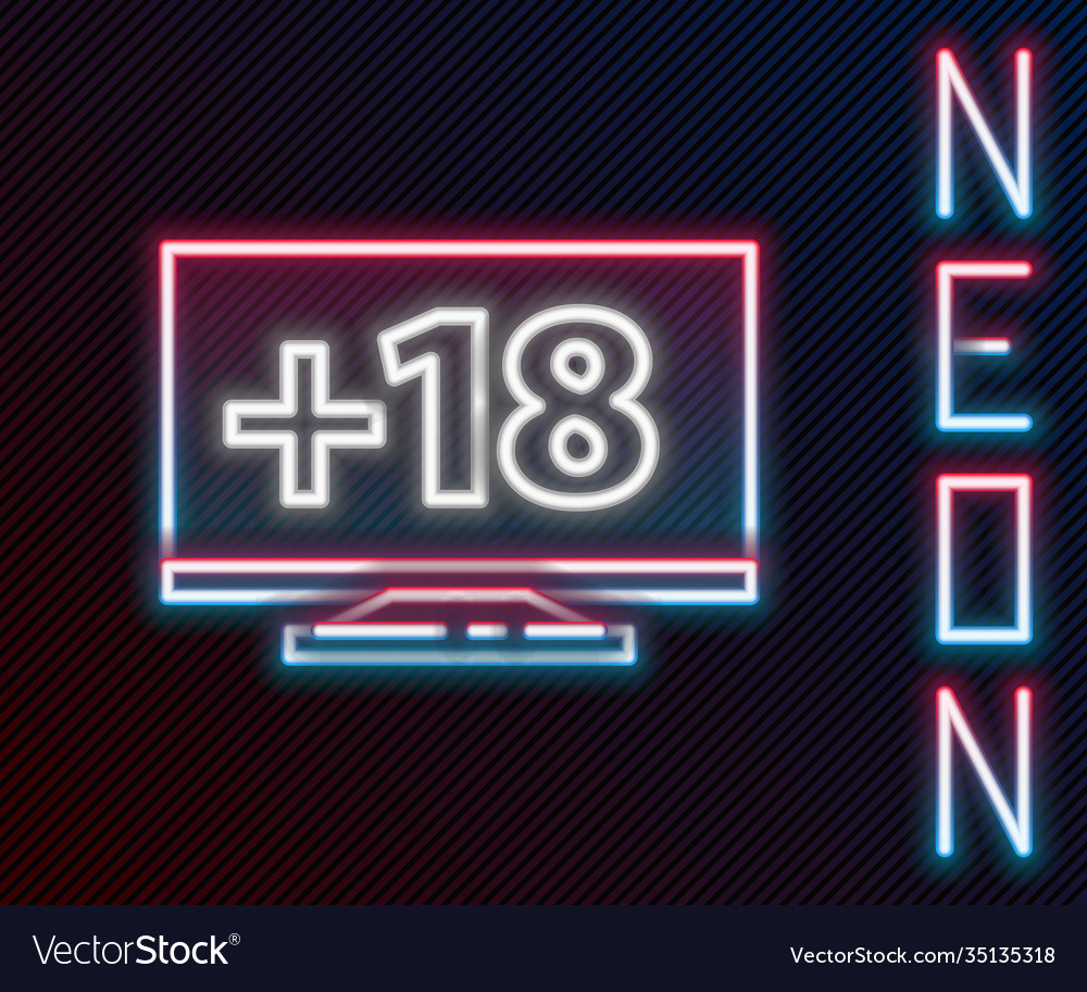 Glowing neon line computer monitor with 18 plus vector image Glowing neon line computer monitor with 18 plus