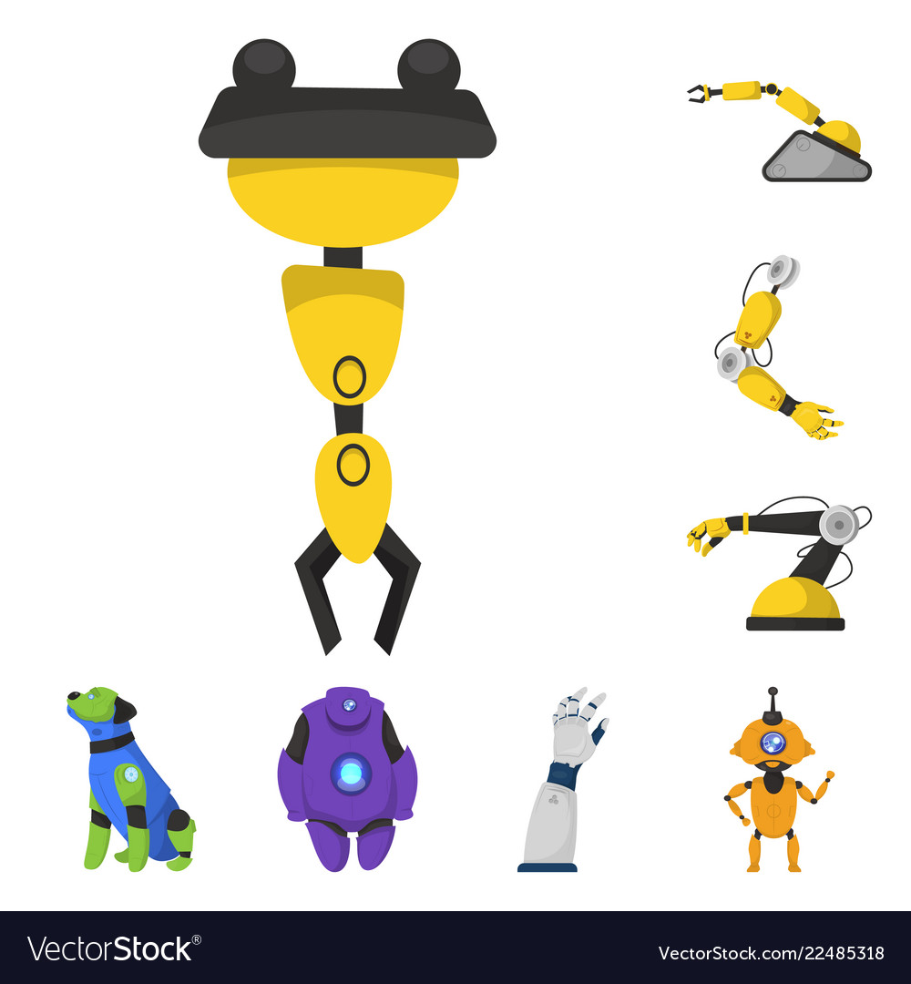 Isolated object of robot and factory sign set vector image Isolated object of robot and factory sign set