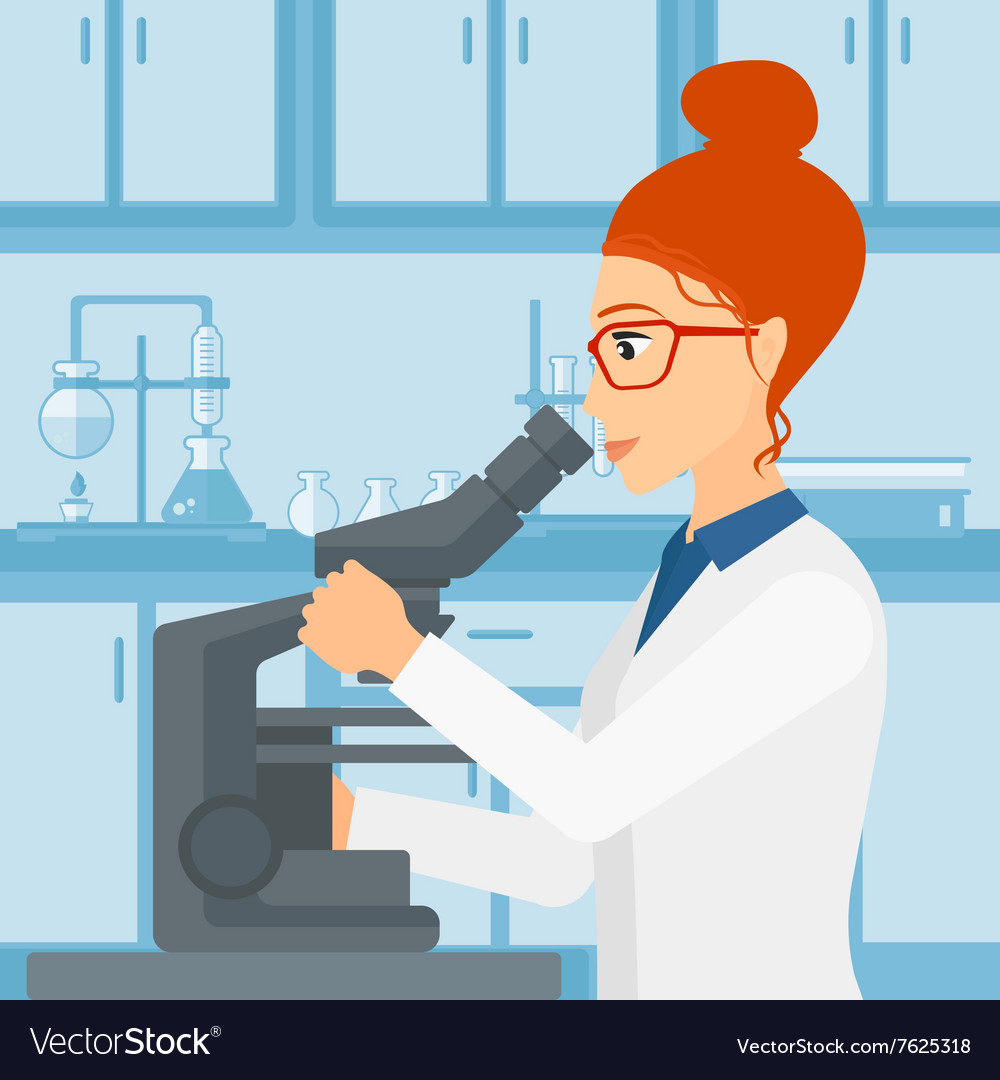 Laboratory assistant with microscope