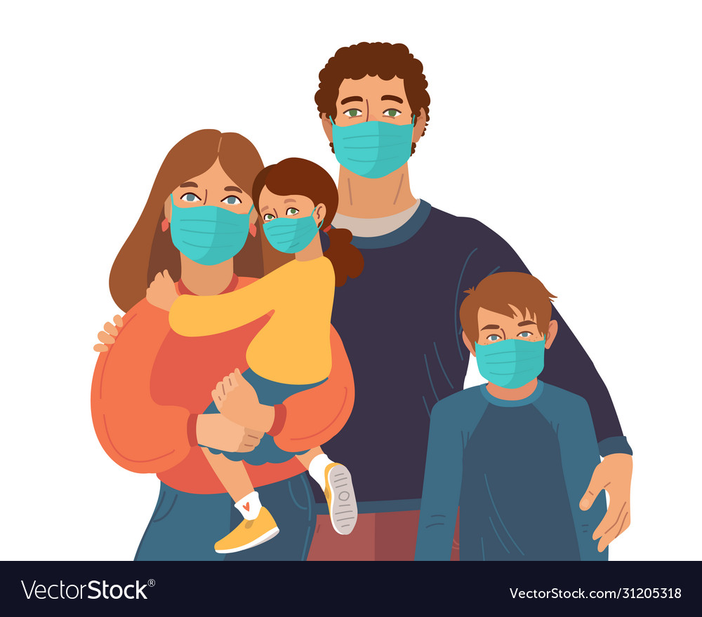 Mother father and daughter wear medical masks Vector Image