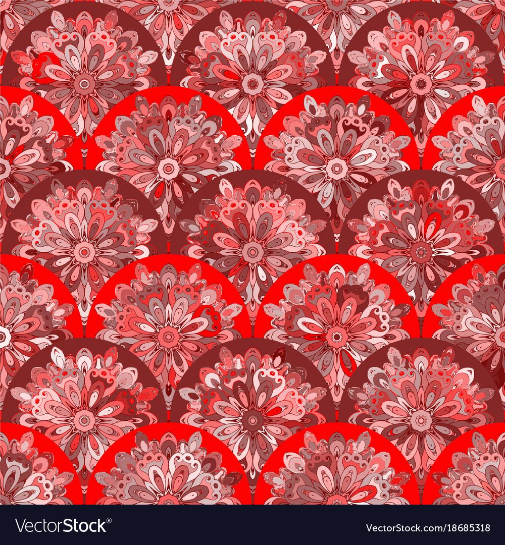 Seamless pattern with red circle kaleidoscope