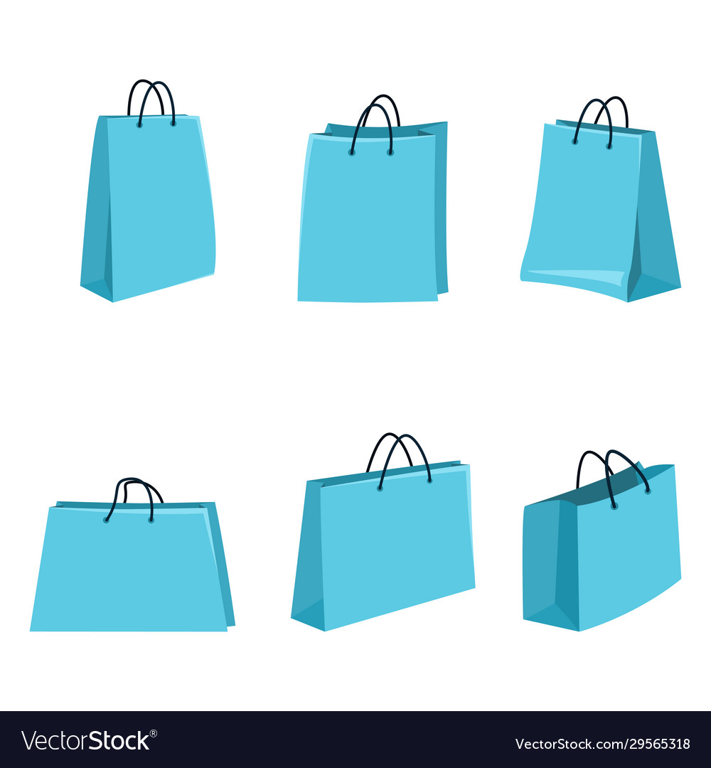 Set flat blue shopping bags