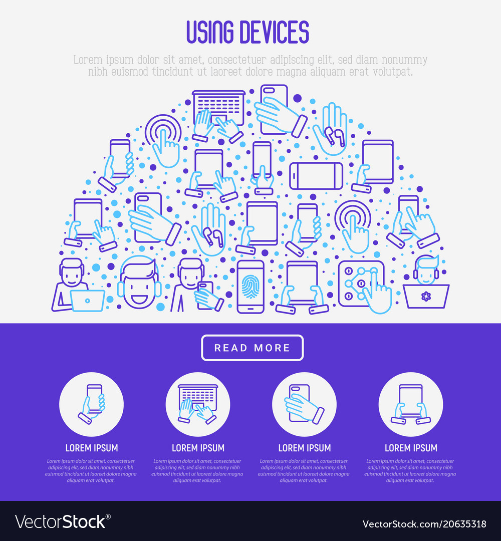 Using devices concept in half circle vector image Using devices concept in half circle
