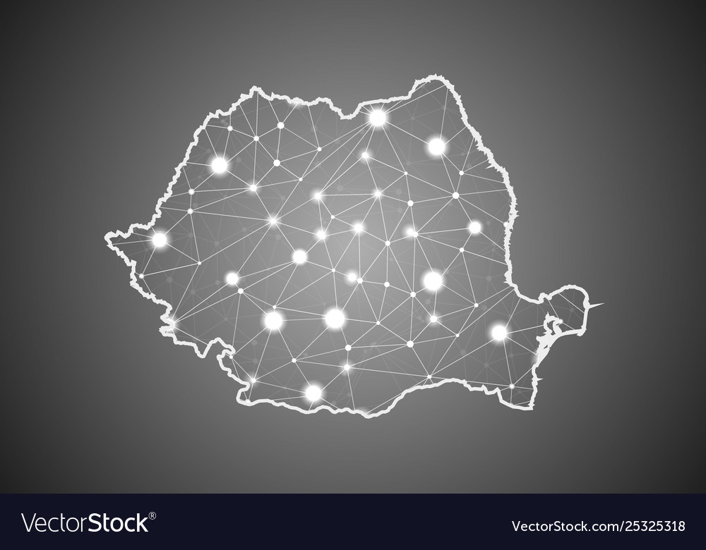 Wireframe mesh polygonal romania map abstrakt