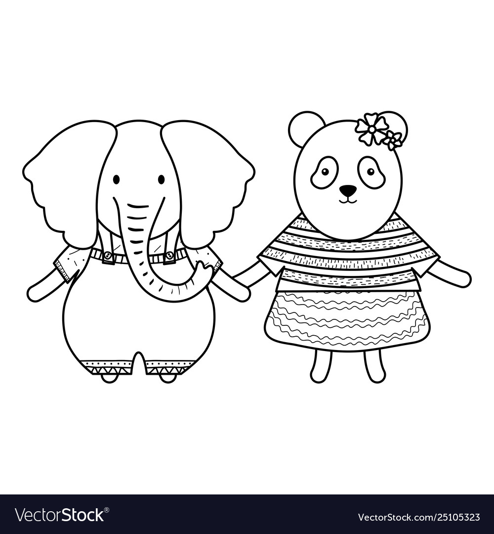 Cute female bear panda and elephant