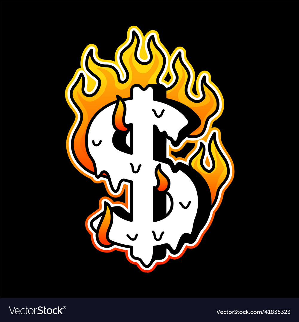 Dollar symbol burn in fire t-shirt print