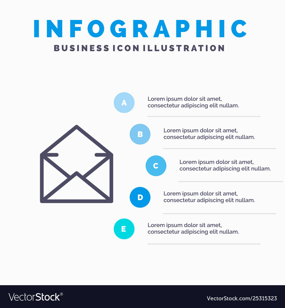 Email mail message open line icon with 5 steps