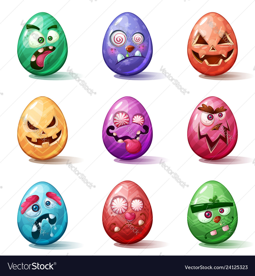 Happy easter cartoon set egg icon