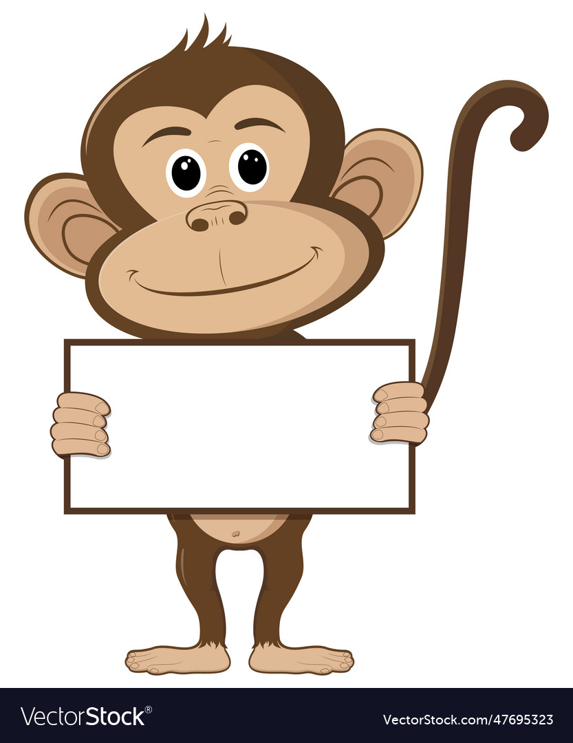 Monkey is holding a empty sign Royalty Free Vector Image