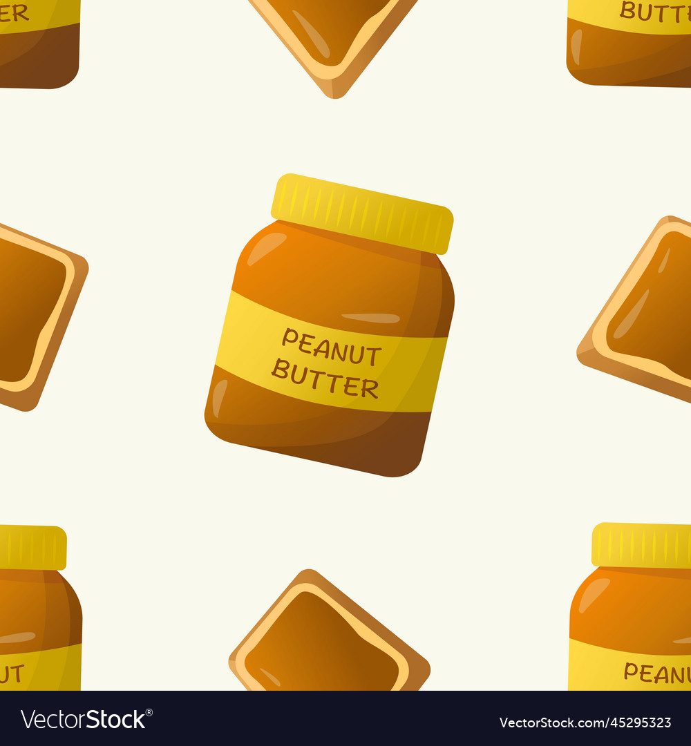 Seamless pattern with peanut butter jar and toasts