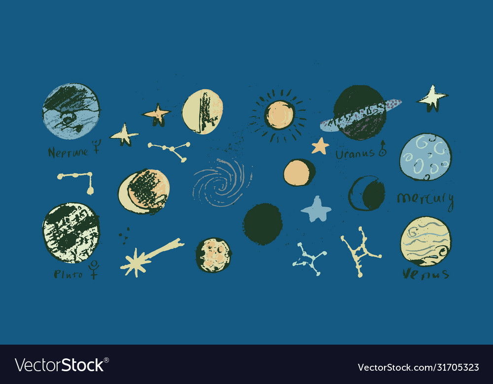Set space objects planets stars circles vector image Set space objects planets stars circles
