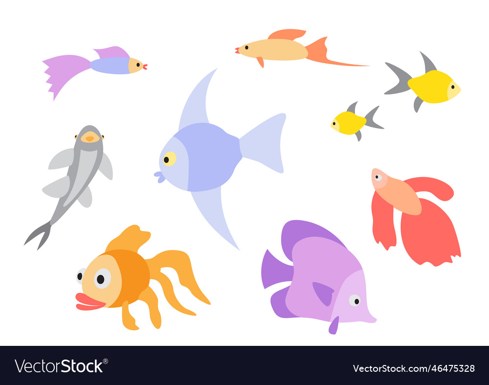 Free Vector  Aquarium fish set. underwater diving fishes isolated on white  background. color sea animal illustration