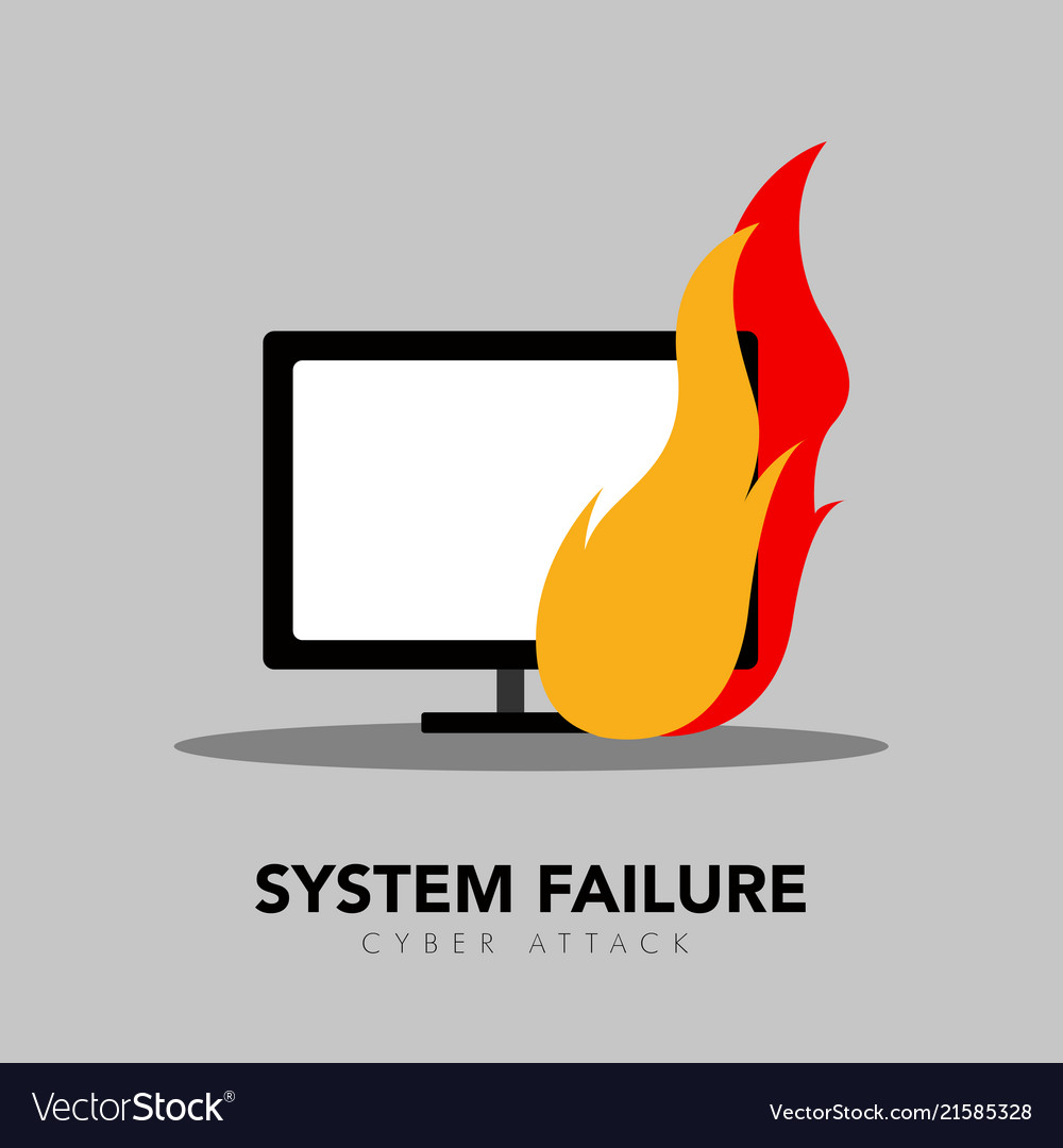 Computer screen on fire icon system failure Vector Image