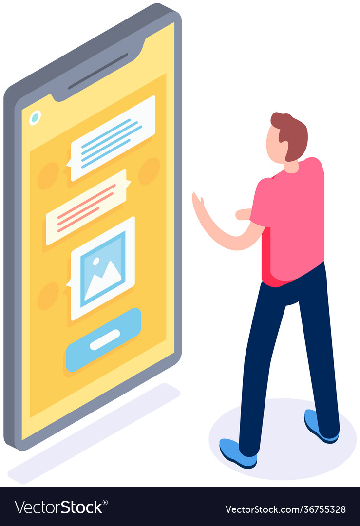 Man typing on smartphone sms messages chat vector image Man typing on smartphone sms messages chat