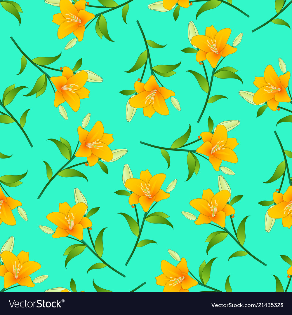 Orange lily on green mint background Royalty Free Vector