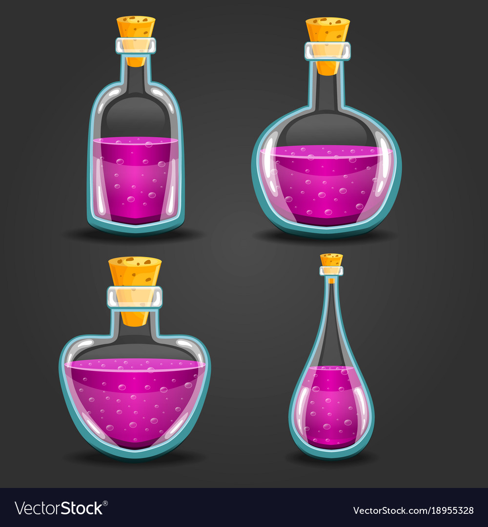 Set of different bottles with elixir