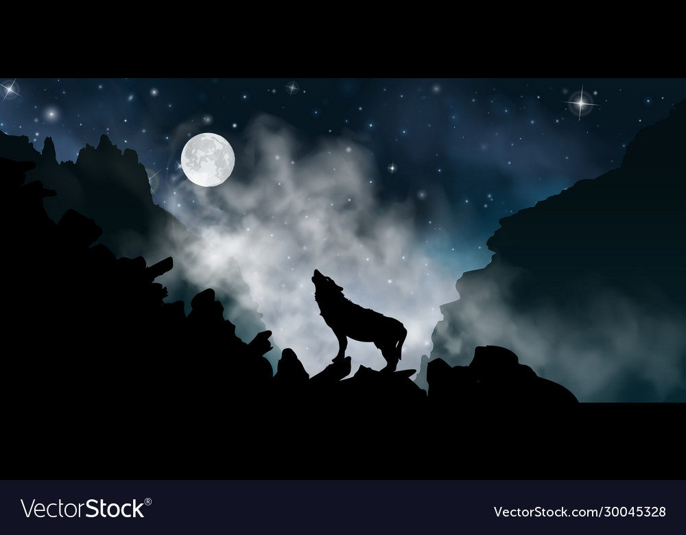 Silhouette Wolf Howling At Moon At Royalty Free Vector Image