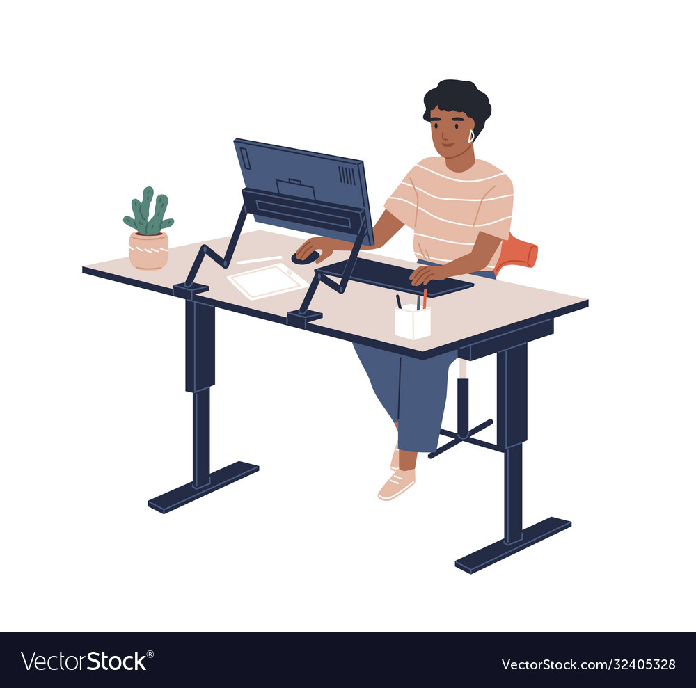 Smiling black skin female employee sitting