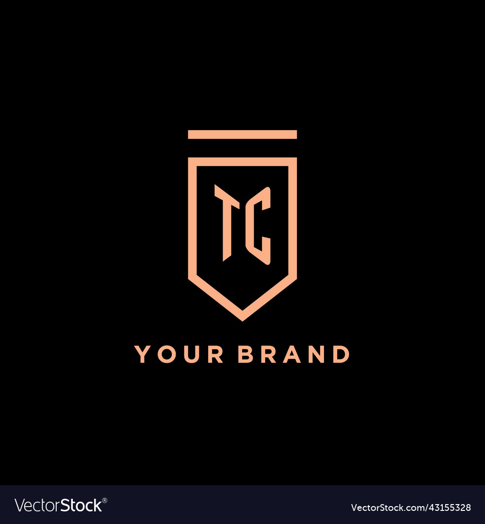 Tc monogram initial with shield logo design icon vector image Tc monogram initial with shield logo design icon