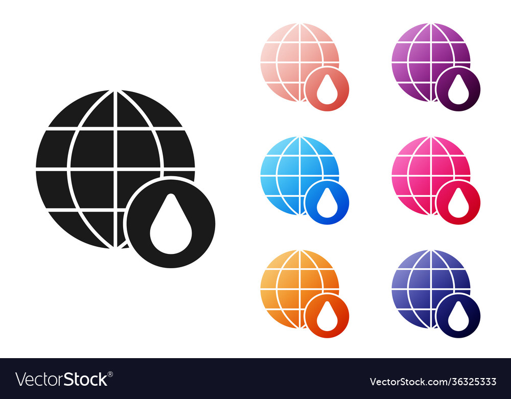 Schwarzer Erde Planet in Wassertropfen Ikone isoliert