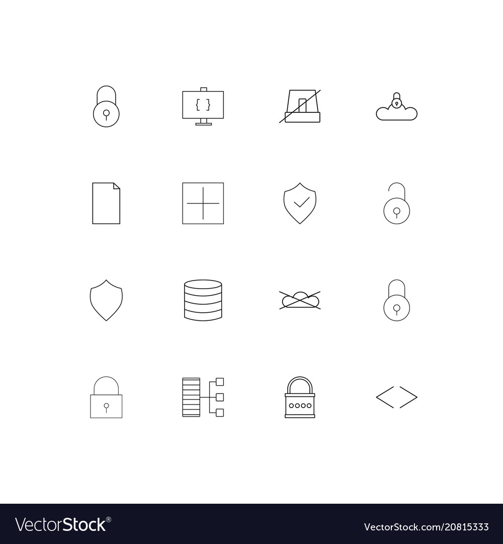 Cyber security linear thin icons set outlined