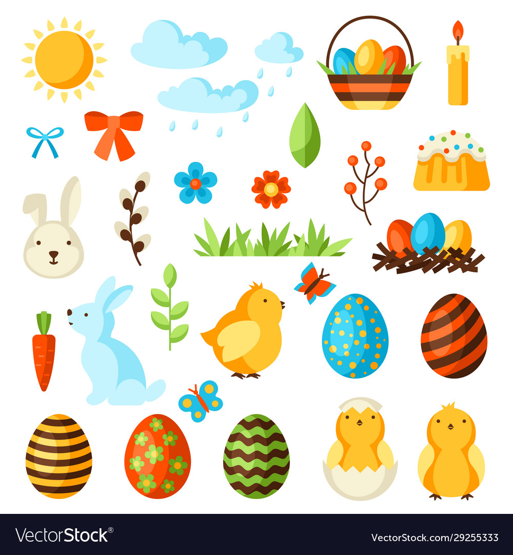 Happy easter set holiday items Royalty Free Vector Image