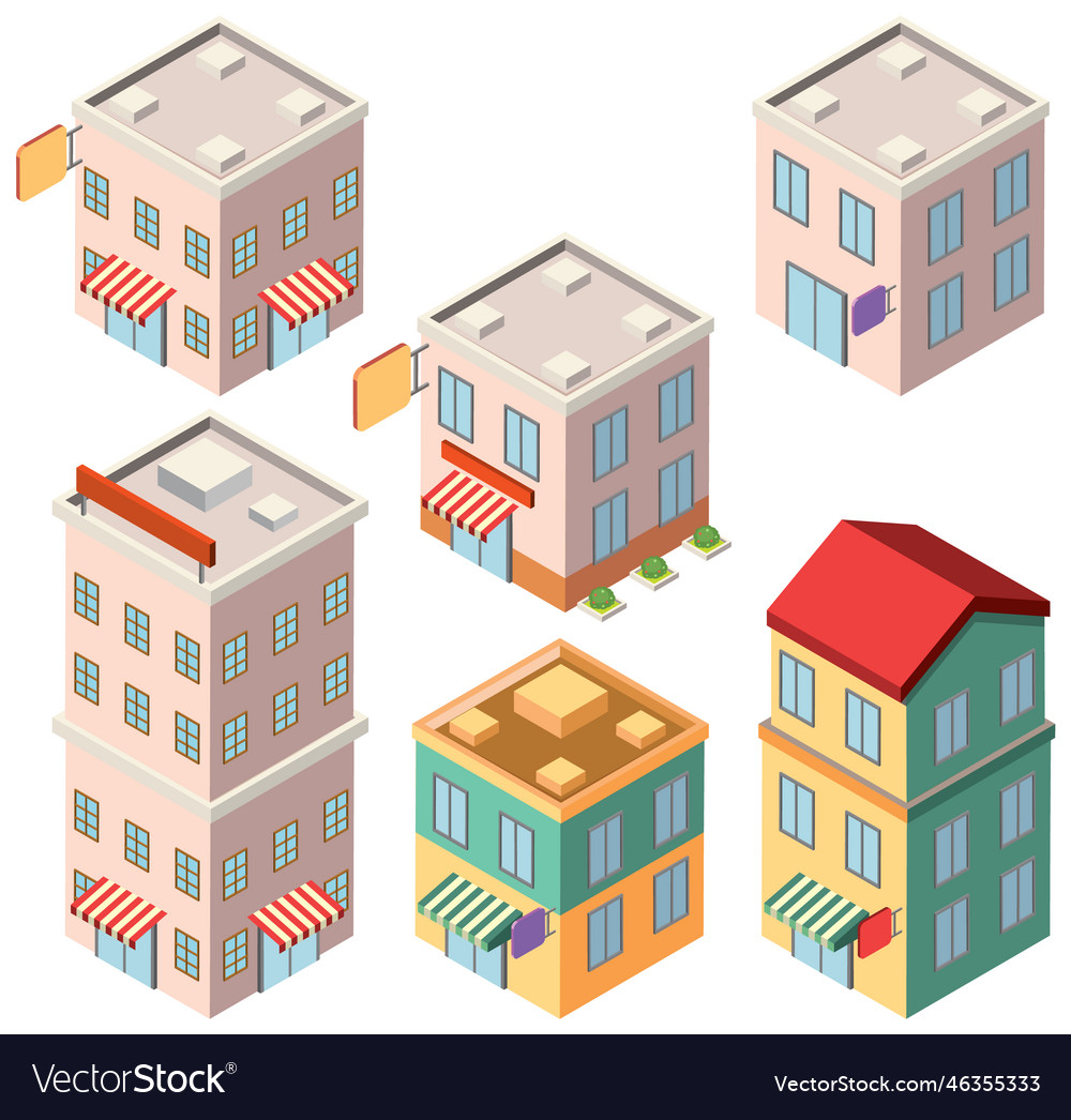 Isometric Buildings And Houses Set Royalty Free Vector Image