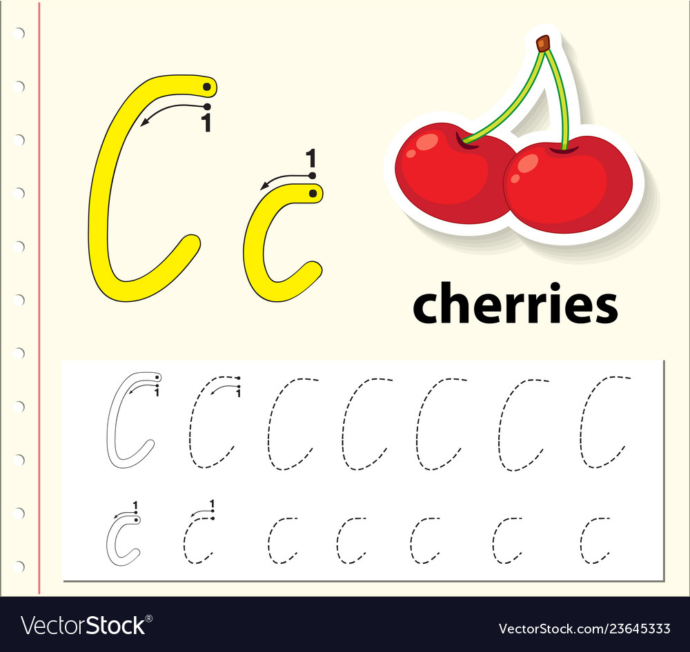 letter c tracing alphabet worksheets royalty free vector