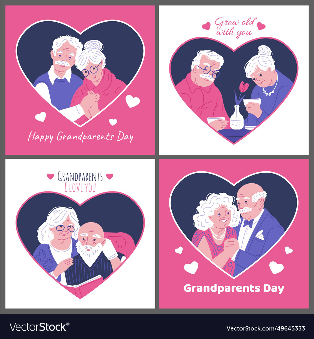Set of squared banners about happy grandparents