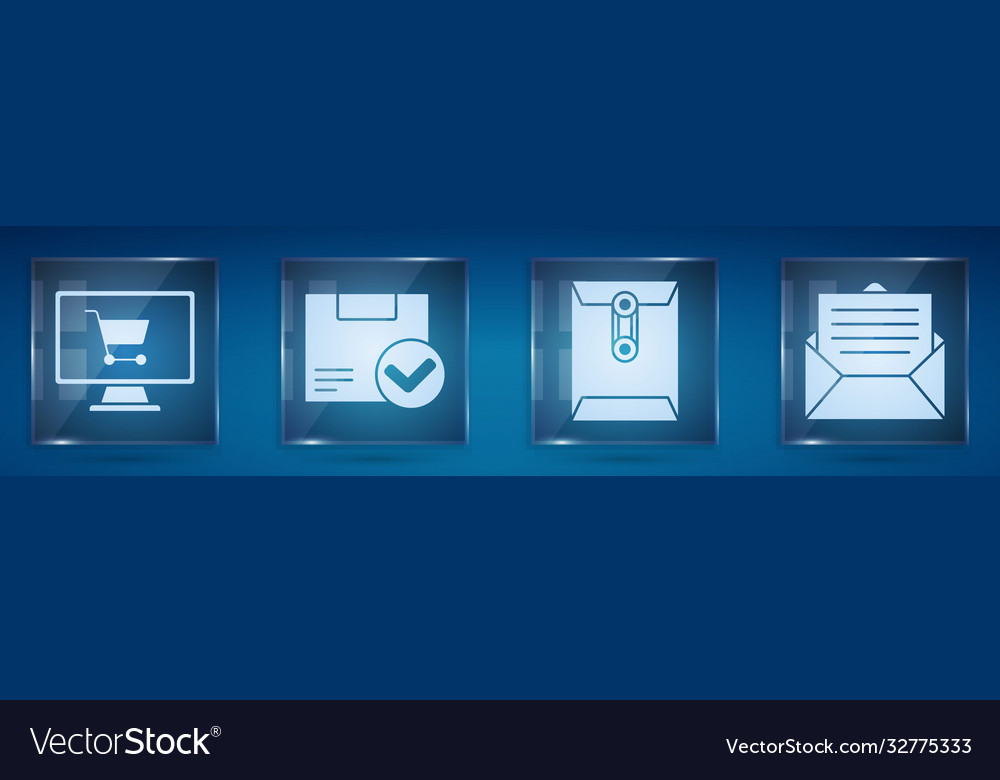 Set shopping cart on computer package box vector image Set shopping cart on computer package box