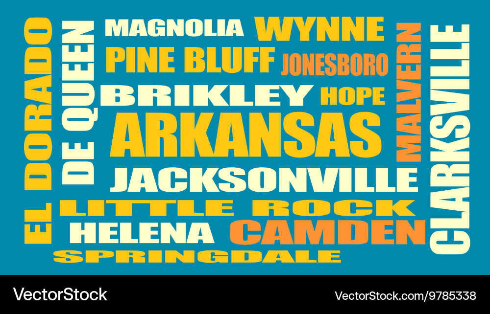 Arkansas state cities list Royalty Free Vector Image