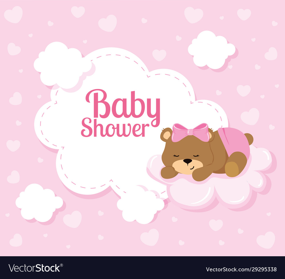 Baby shower card with cute bear and clouds Vector Image