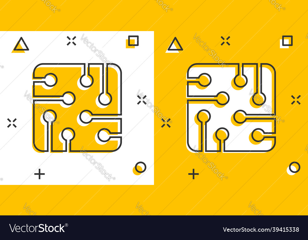Computer cpu icon in comic style circuit board