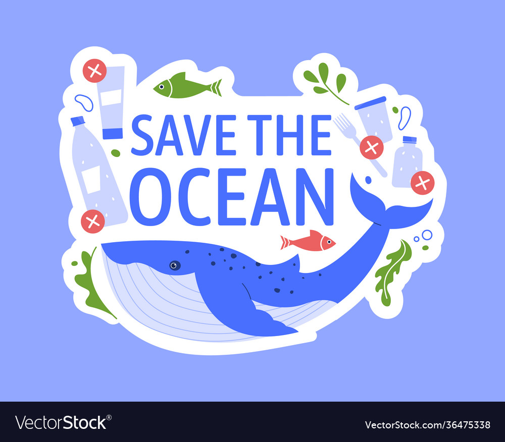 Save ocean from plastic help and support whales Vector Image