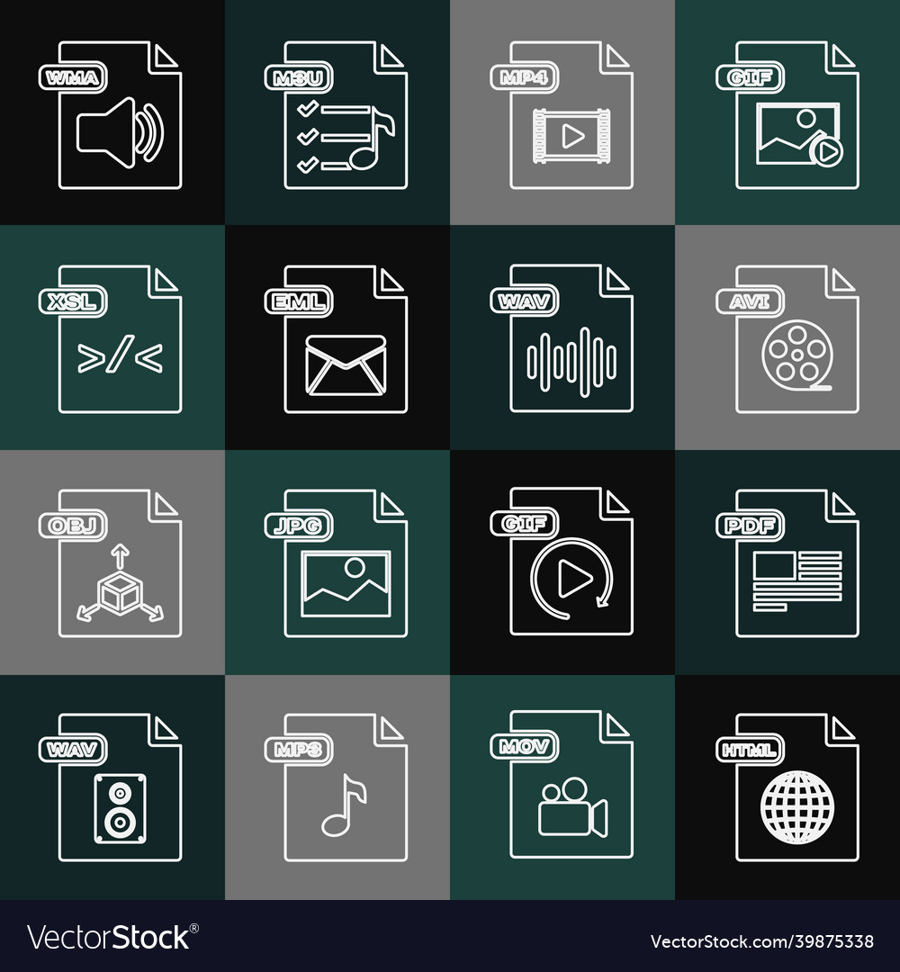 Set line html file document pdf avi mp4 eml vector image Set line html file document pdf avi mp4 eml